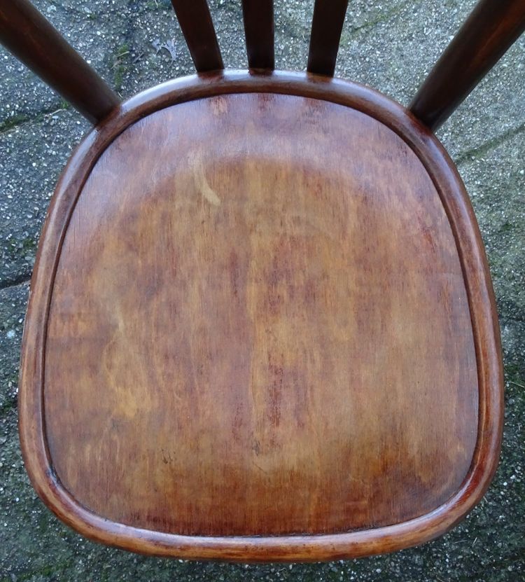 Set of 4 Baumann bistro chairs - 1930 - wooden seat, no Fischel, no Thonet