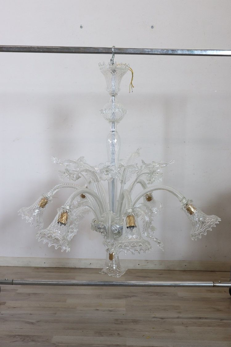 Transparent Murano Glass Chandelier, 1980s