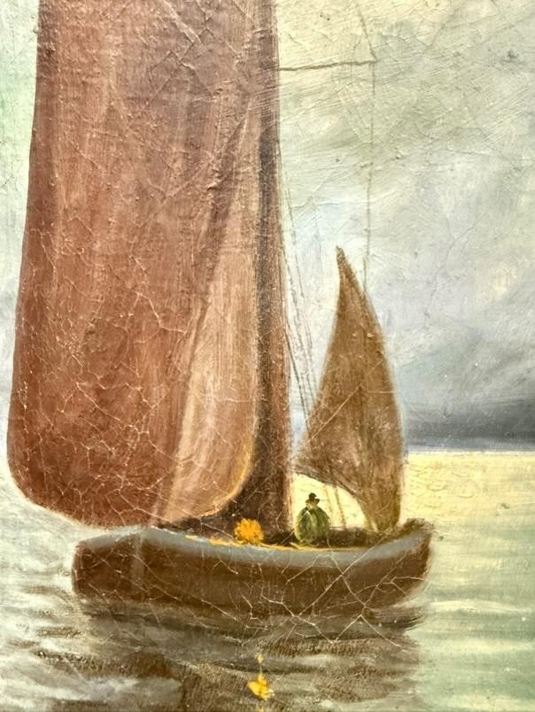 Ancienne peinture à l'huile. Marina 1930, signé Cetorelli, format 47x37 cm