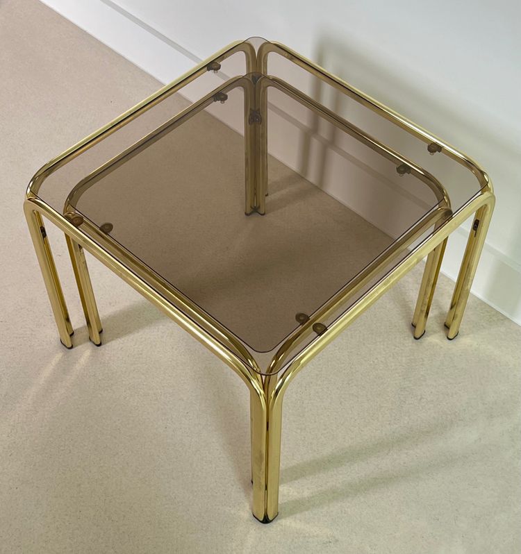 Gold metal side tables, Italy, 1970s