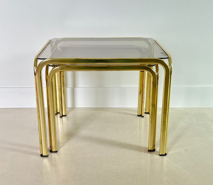 Gold metal side tables, Italy, 1970s