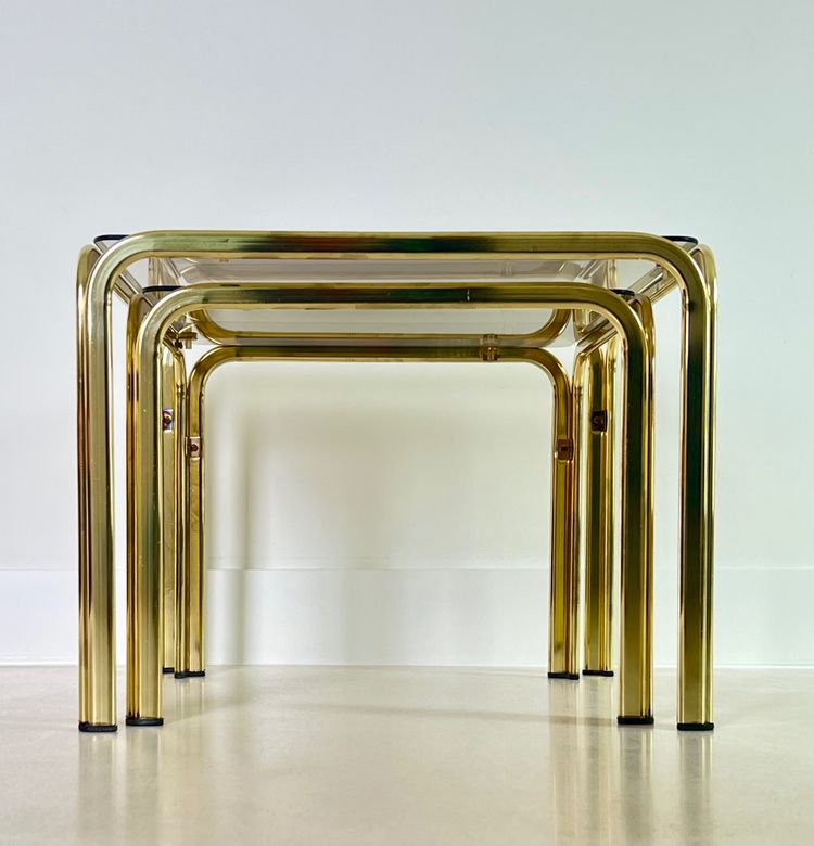 Gold metal side tables, Italy, 1970s