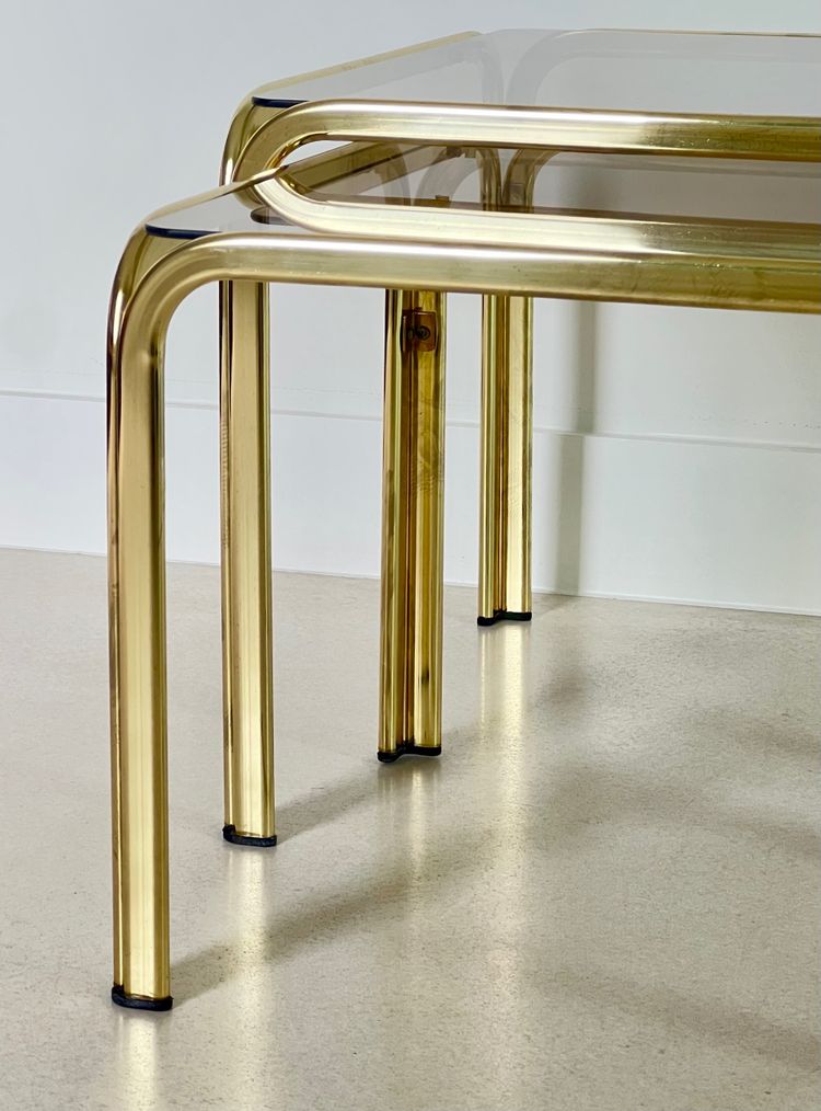 Gold metal side tables, Italy, 1970s