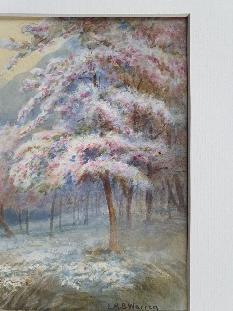 Watercolour of Cherry Trees in Blossom after E M B Warren