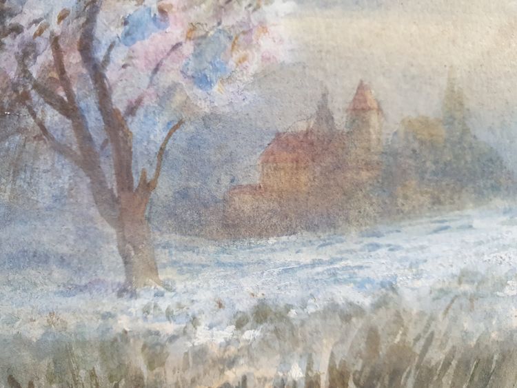 Aquarell von blühenden Kirschbäumen nach E. M. B. Warren