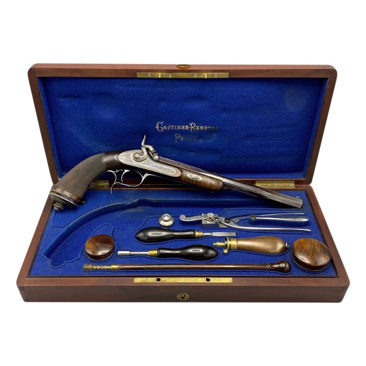 Coffret nécessaire contenant un pistolet GASTINNE RENETTE système GHAYE. France, Saint-Etienne, 1886