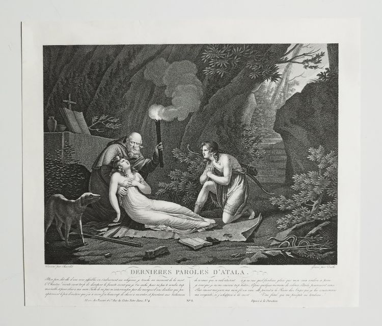 Chactas And Atala Etching 19th Century Engraving Old Print