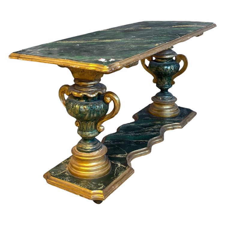 Table basse ancienne peinte et dorée du XIXe siècle