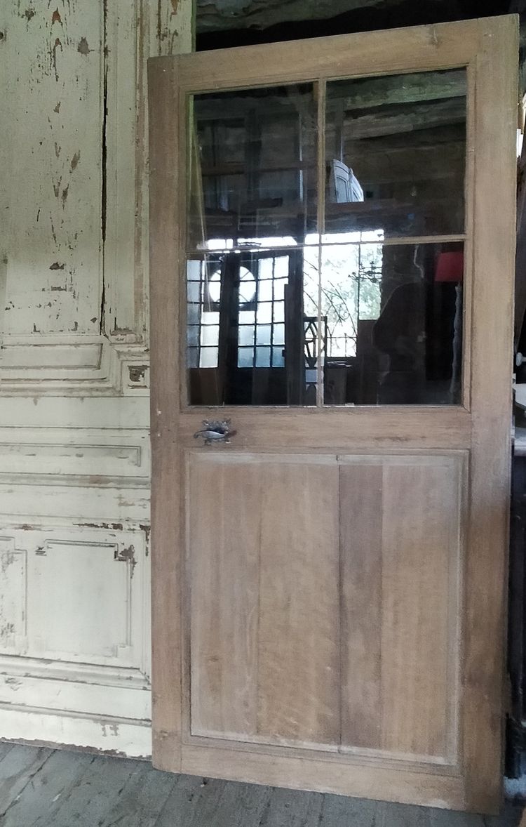 Antique 18th Century 4-Panel Glass Door in Oak and Ironwork