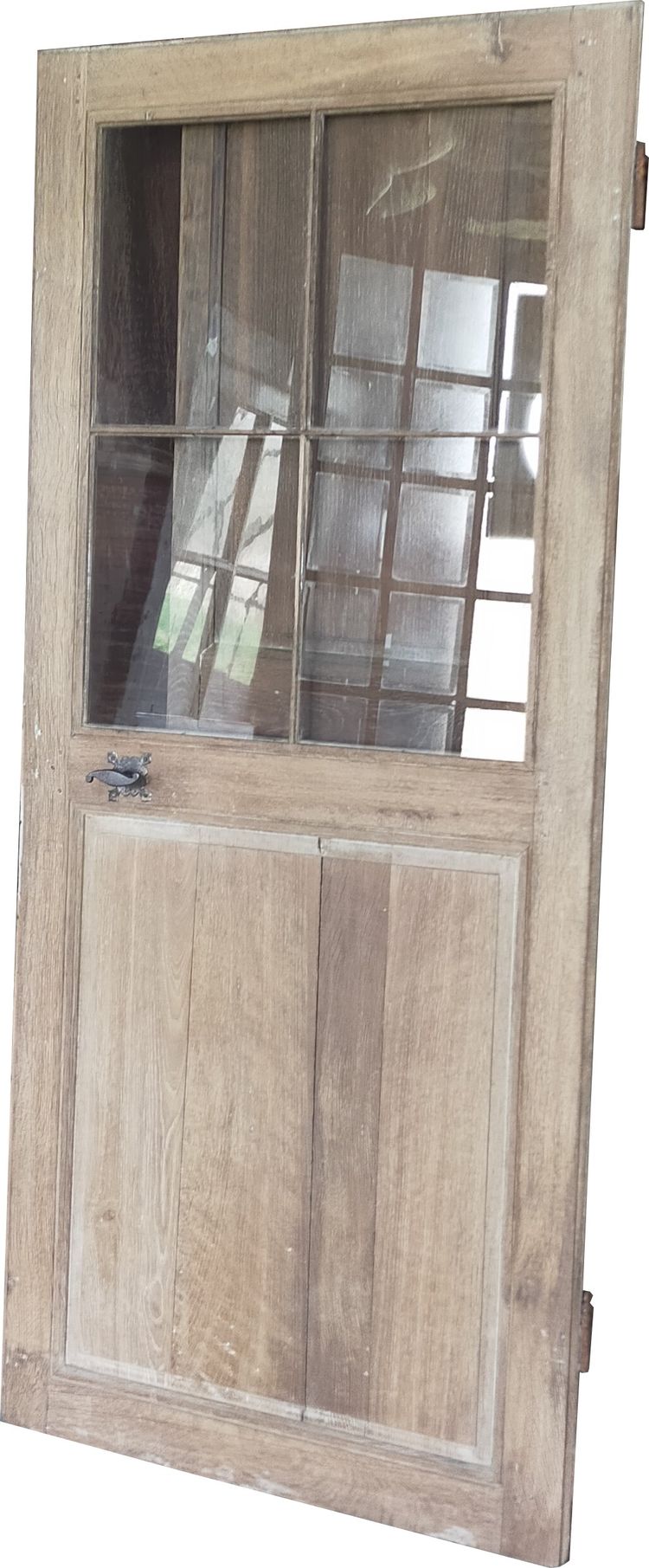 Antique 18th Century 4-Panel Glass Door in Oak and Ironwork