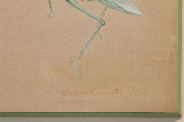 2 humorous studies representing insects in gouache signed between 1910 and 1920