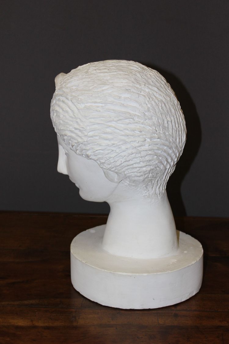 Tête De Diane En Plâtre , Sculpture Original Vers 1950