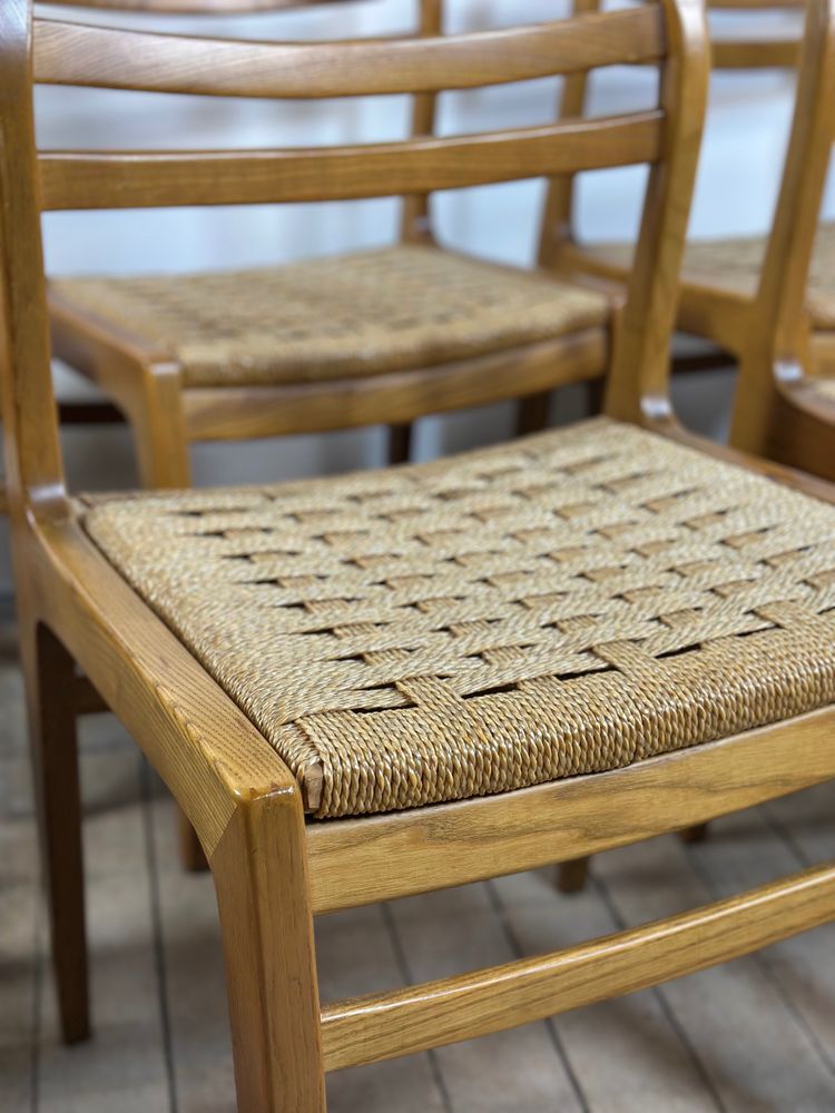 Danish chairs (set of 6) in blond teak and rope 1970's