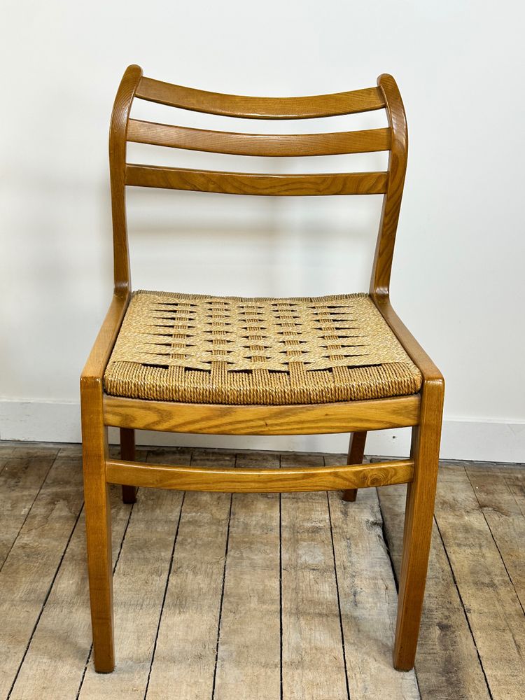 Danish chairs (set of 6) in blond teak and rope 1970's