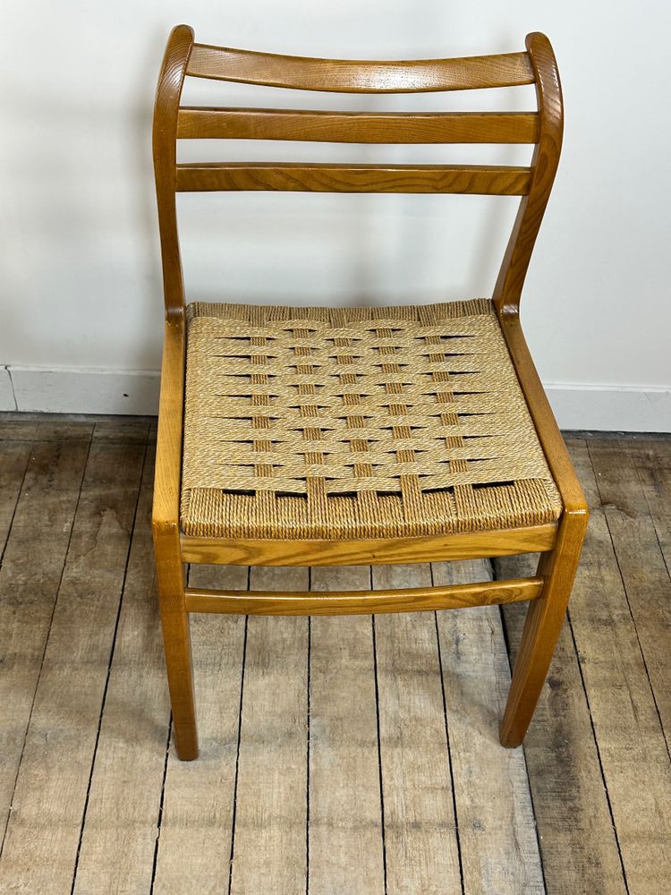 Danish chairs (set of 6) in blond teak and rope 1970's