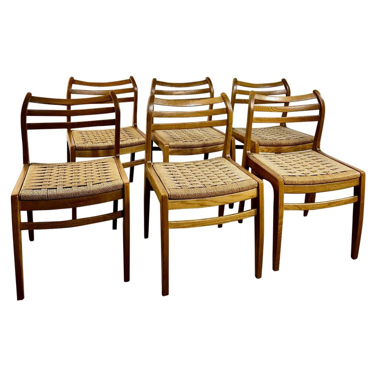 Chaises (série de 6) danoises en teck blond et cordage 1970'S