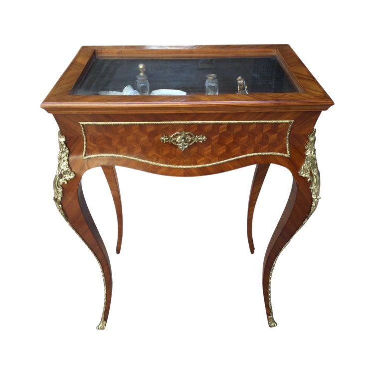 Kleine flache Vitrine mit Intarsienarbeit, Periode Napoleon III