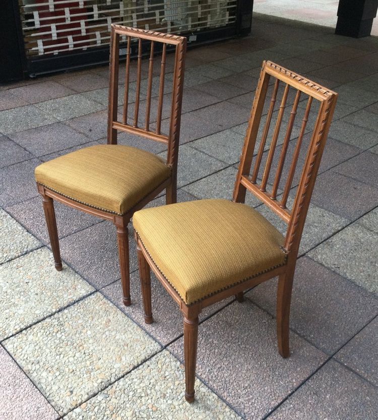 Pair of Louis XVI walnut chairs, late 19th century