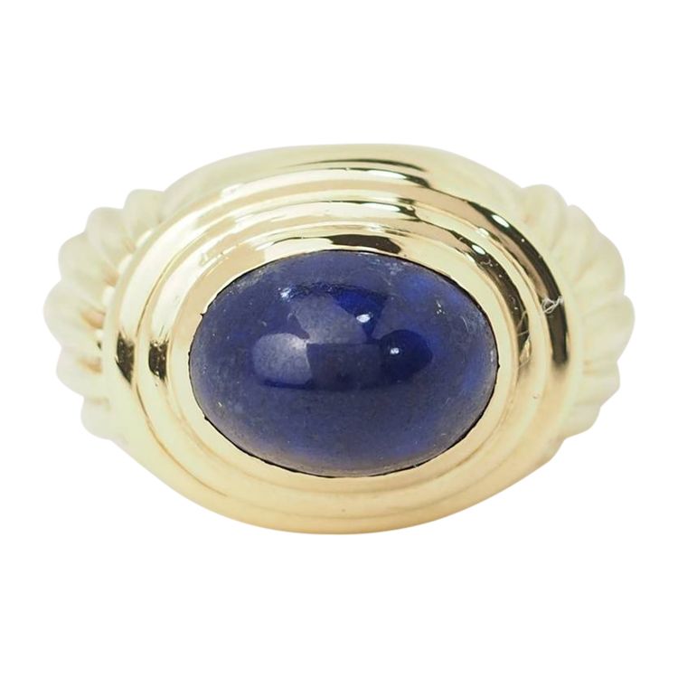 Geriffelter Ring aus Gelbgold und Lapislazuli-Cabochon 