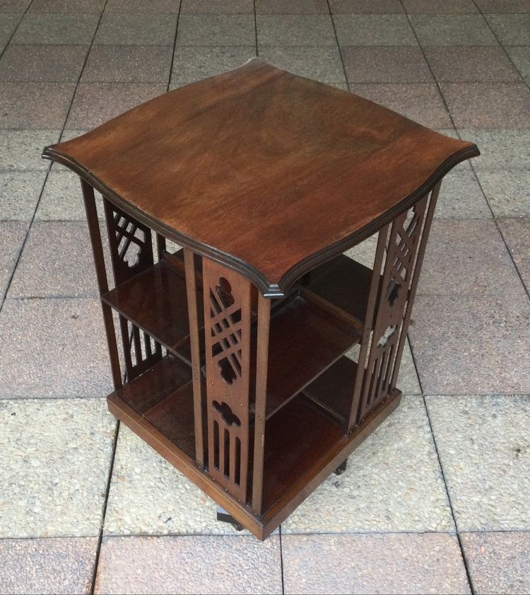 A revolving mahogany bookcase.