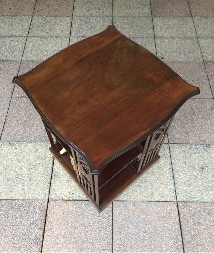 A revolving mahogany bookcase.