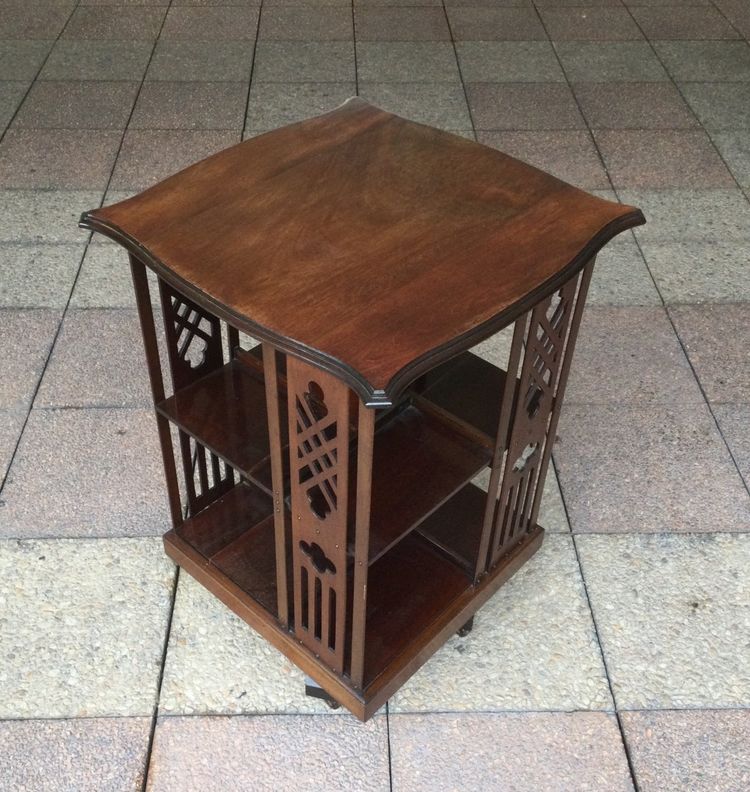 A revolving mahogany bookcase.