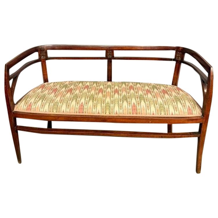 Antikes Jugendstil-Sofa aus den 1930er Jahren in Mahagoni und Schnitzereien, Größe 78x125x52 cm