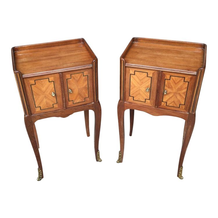 A Pair of Louis XV Style Marquetry Bedside Tables