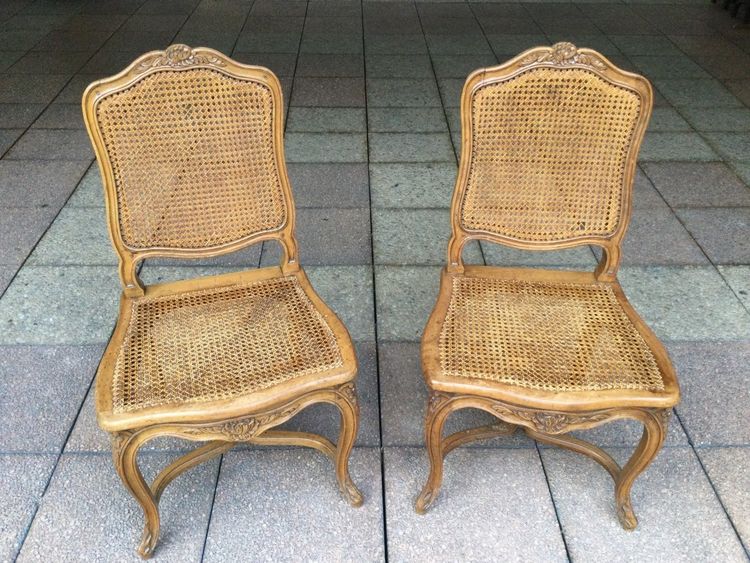 Pair of Louis XV Caned Chairs with ''à La Reine'' Backs