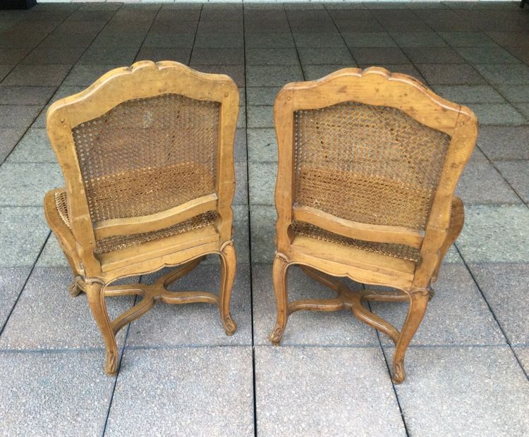 Pair of Louis XV Caned Chairs with ''à La Reine'' Backs