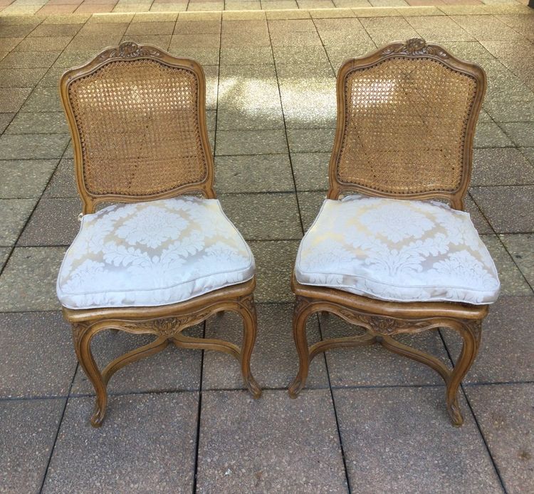 Pair of Louis XV Caned Chairs with ''à La Reine'' Backs