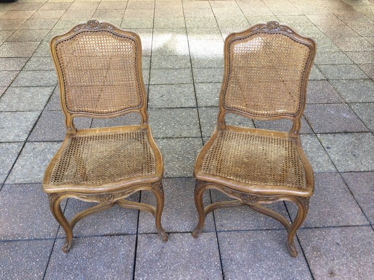 Pair of Louis XV Caned Chairs with ''à La Reine'' Backs