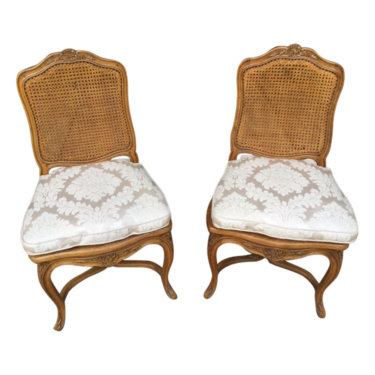 Pair of Louis XV Caned Chairs with ''à La Reine'' Backs