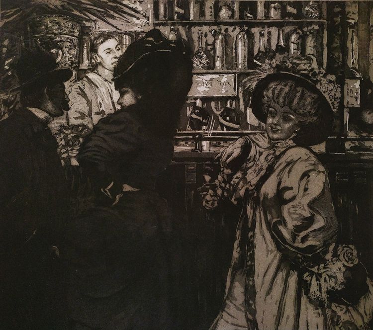 Donne parigine al bar Antica incisione Art Nouveau circa 1900