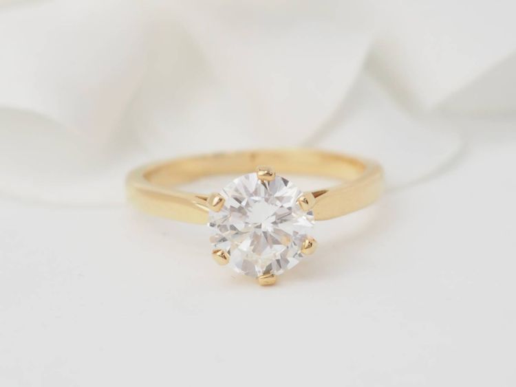 Yellow gold and 1.59ct diamond solitaire ring