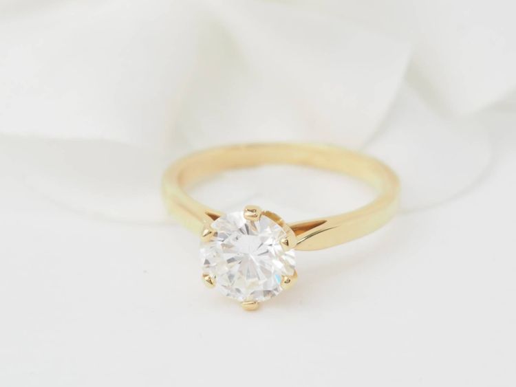 Yellow gold and 1.59ct diamond solitaire ring