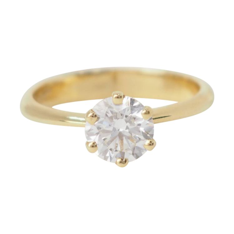 Solitaire ring in yellow gold and synthetic diamond