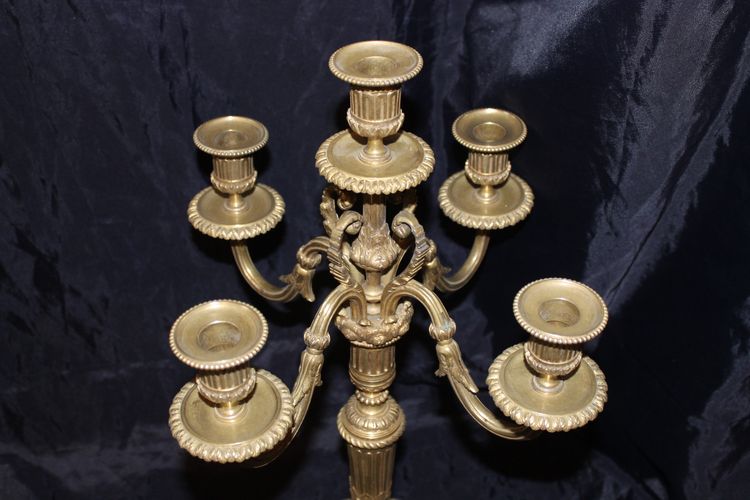 Pair of bronze candelabra candlesticks with 5 light arms in the Louis XVI style, 19th century