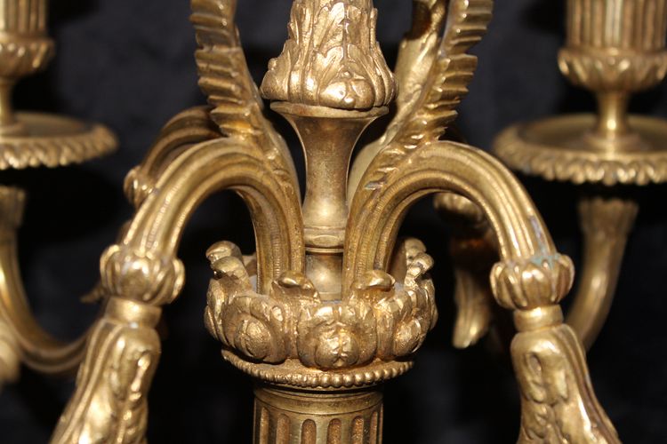 Pair of bronze candelabra candlesticks with 5 light arms in the Louis XVI style, 19th century