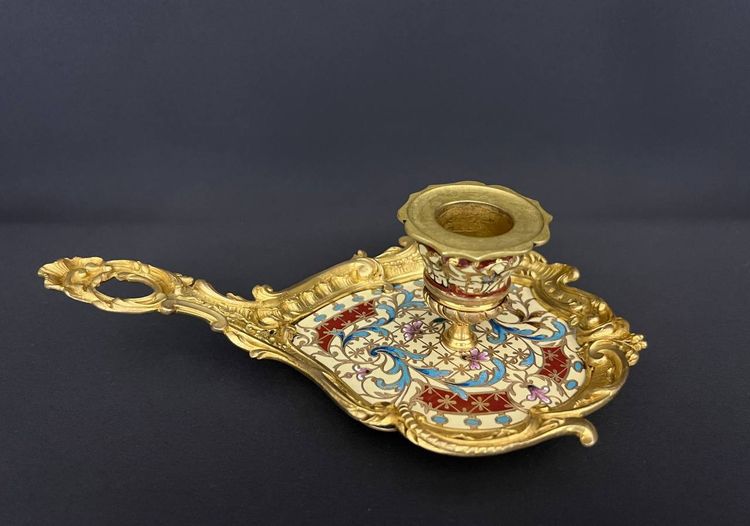 Candlestick in gilt bronze and champlevé enamel, 19th century