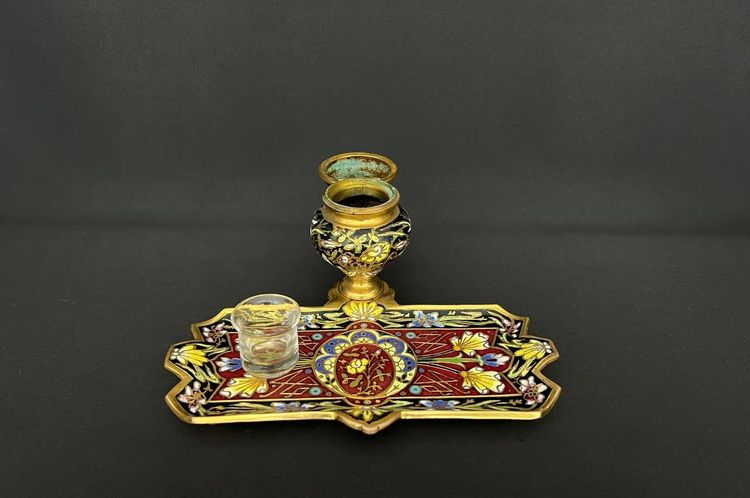 Antique Cloisonné Enamel and Gilt Bronze Inkwell