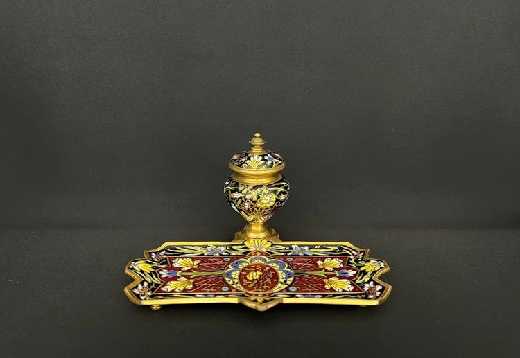 Antique Cloisonné Enamel and Gilt Bronze Inkwell