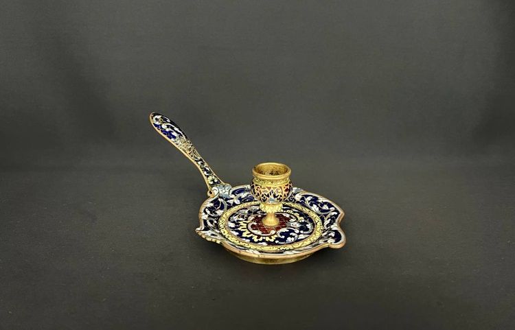 Bronze and Cloisonné Enamel Candlestick