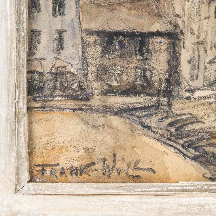 Frank Will (1900-1951) Belebte Straße, Aquarell eines Dorfes in der Normandie, circa 1925-1930