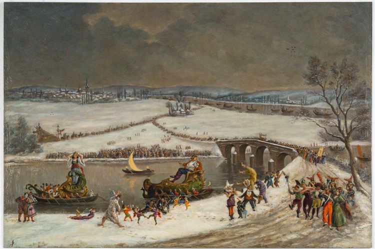 North European School Mardi Gras Oil on Copper 19th Century