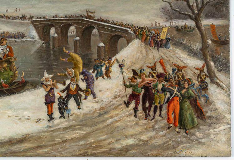 North European School Mardi Gras Oil on Copper 19th Century