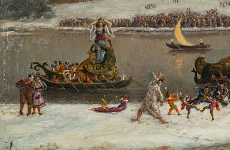 North European School Mardi Gras Oil on Copper 19th Century