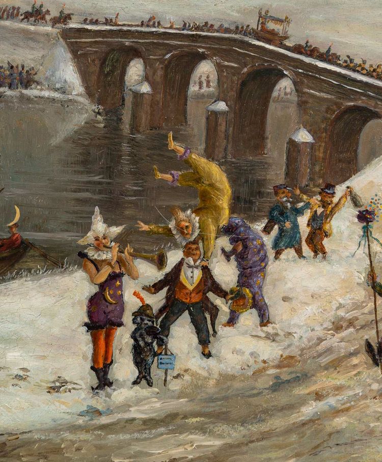 North European School Mardi Gras Oil on Copper 19th Century