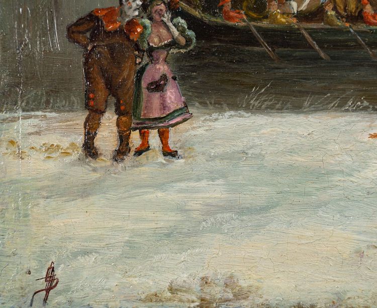 North European School Mardi Gras Oil on Copper 19th Century