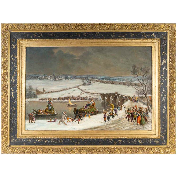 North European School Mardi Gras Oil on Copper 19th Century